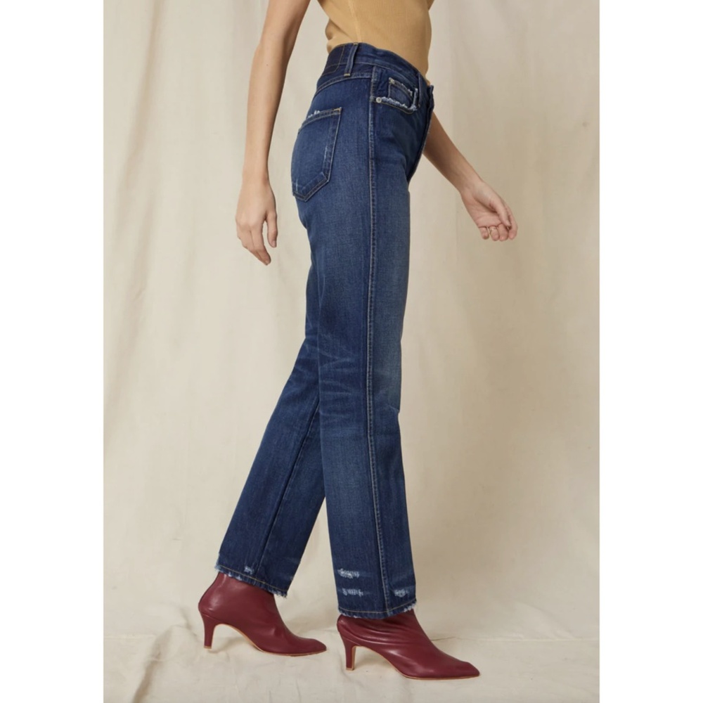 AMO LAYLA HIGH RISE RELAXED HIP STRAIGHT LEG JEANS IN PRIDE BLUE SIZE 28 $308 L